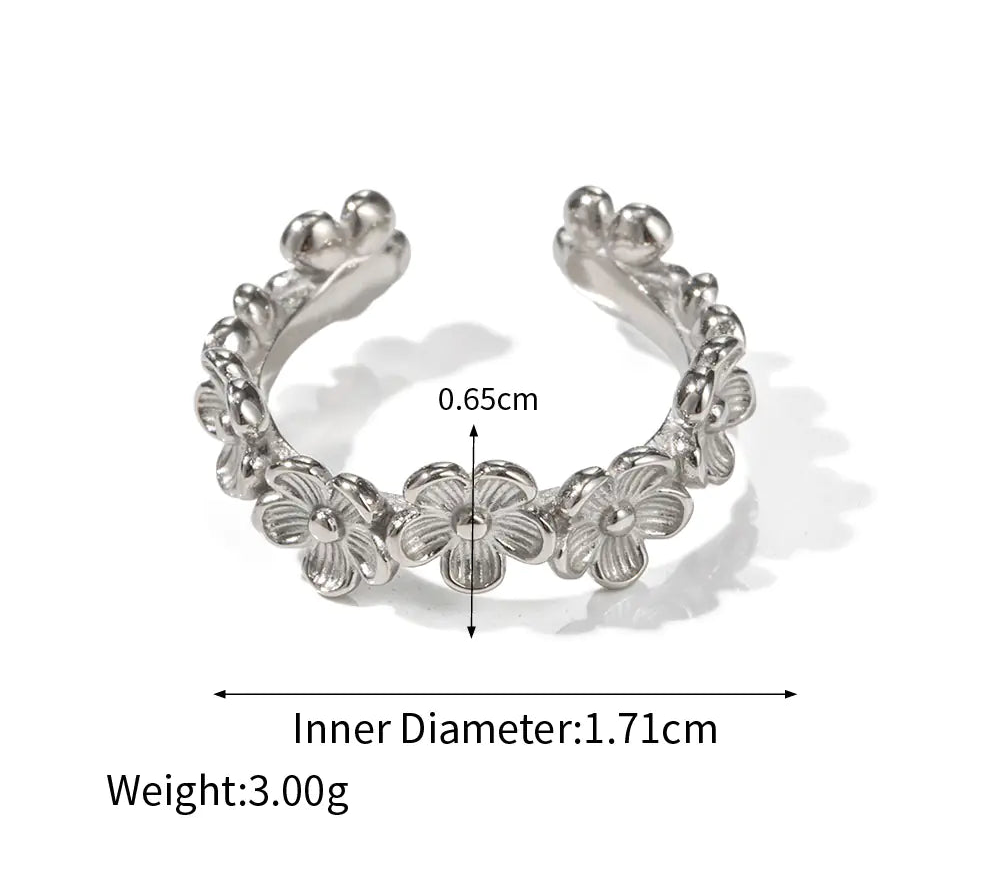 18K Gold Stainless Steel Flower C Shape Ring