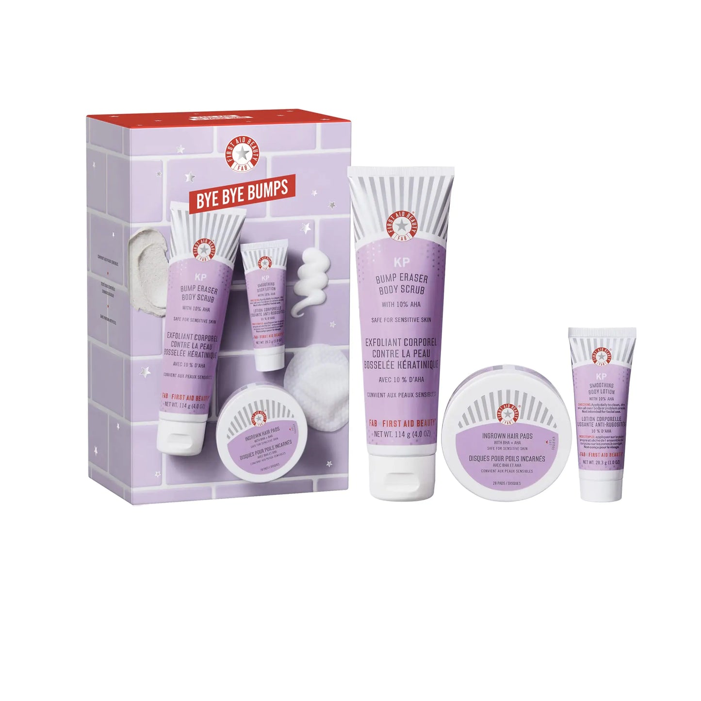 First Aid Beauty Bye Bye Bumps Kit, KP Body Scrub, Lotion & Ingrown Hair Pads