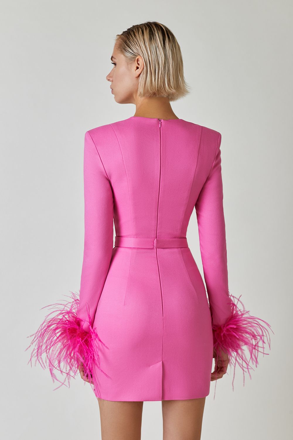 Square Neck Ostrich Feather Cuff Dress