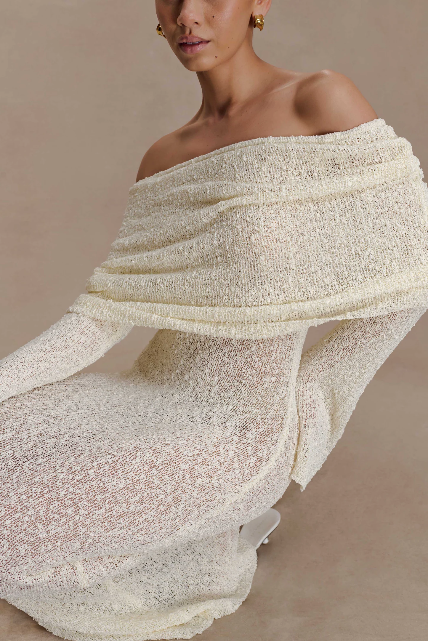 Mariellle Off Shoulder Boucle Maxi Dress - Ivory