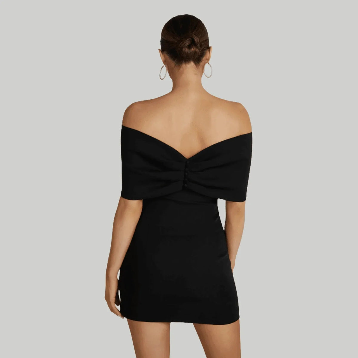 Mona Off-Shoulder Bow Mini Dress, Black