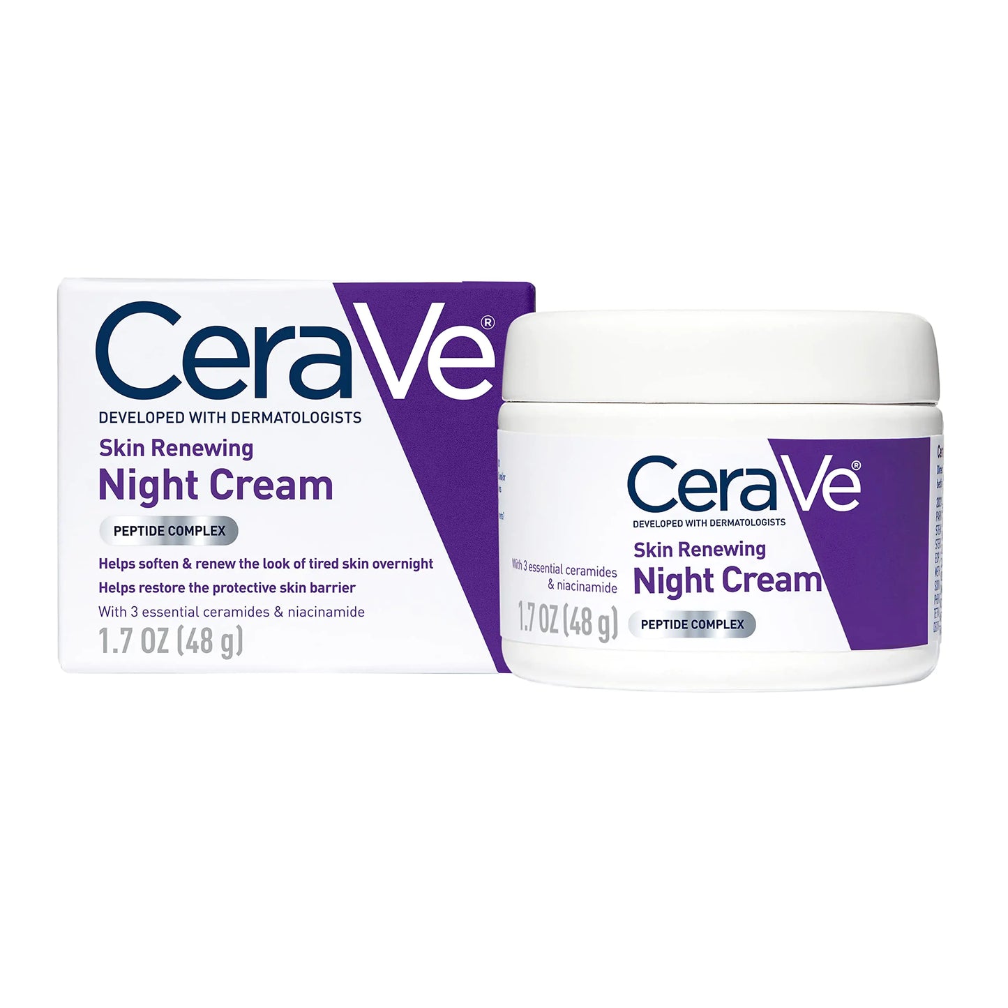 CeraVe Skin Renewing Night Cream – Peptides, Niacinamide & Hyaluronic Acid Moisturizer, 1.7 oz