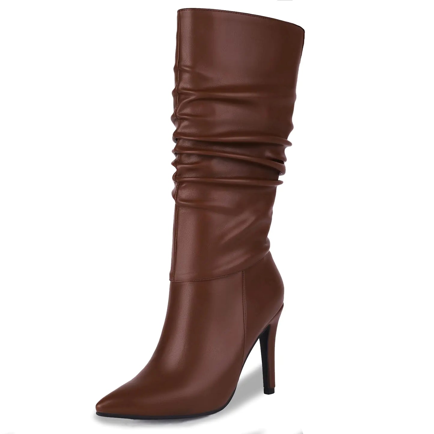 Slouch Knee-High Stiletto Heel Boots, (Brown)