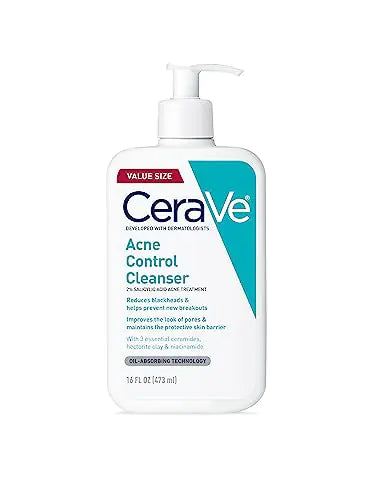 CeraVe Acne Control Cleanser 16oz – 2% Salicylic Acid with Niacinamide, Ceramides & Oil-Absorbing Clay