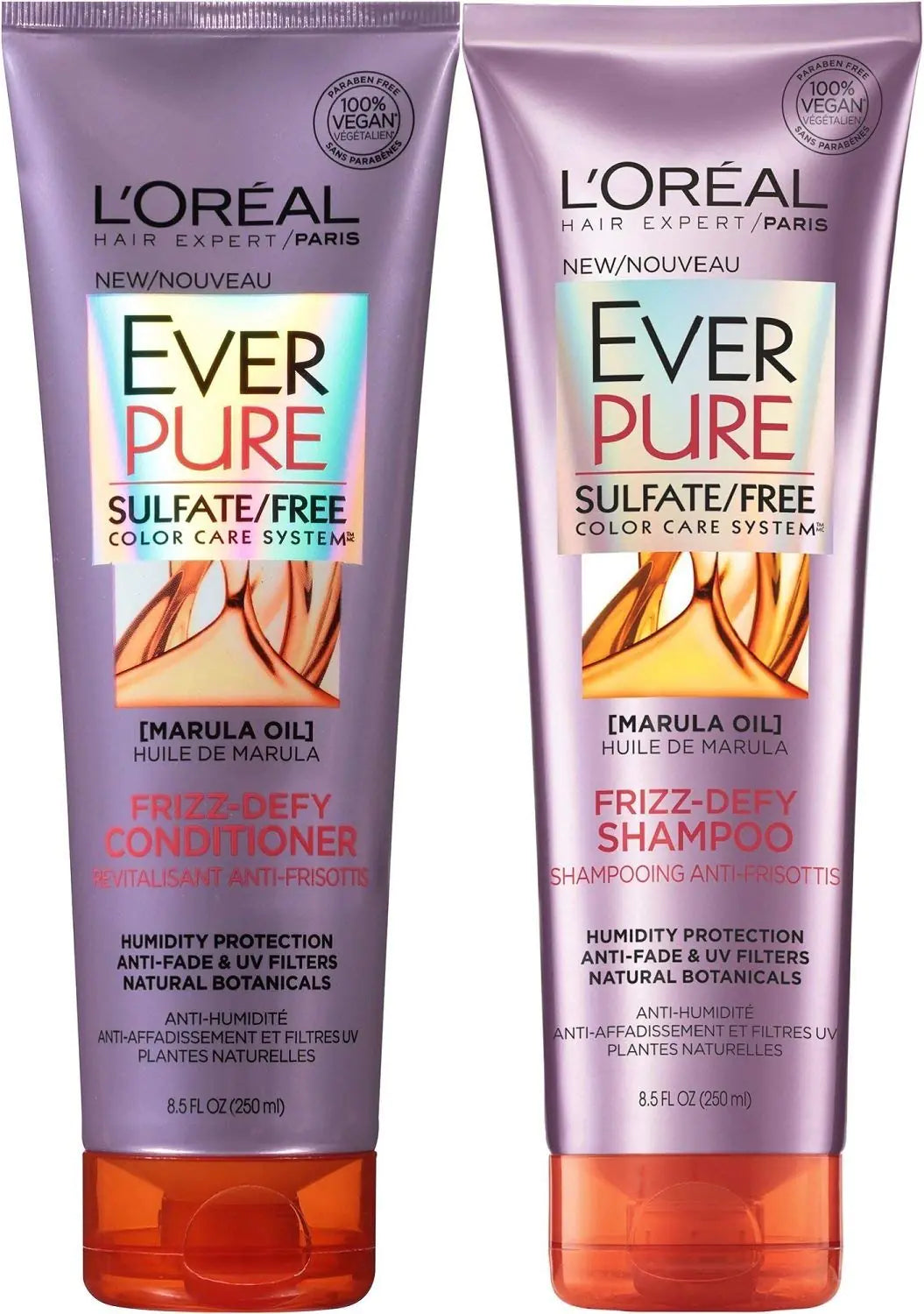 L’Oréal Paris EverPure Frizz-Defy Shampoo & Conditioner Duo, Color-Safe, Anti-Frizz, Marula Oil, 8.5 oz