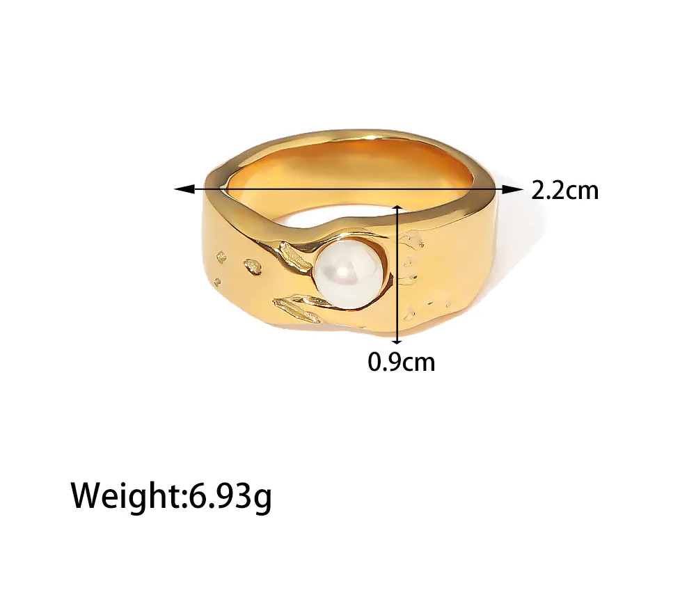 18K Gold Plated Stainless Steel Lava Pearl Ring