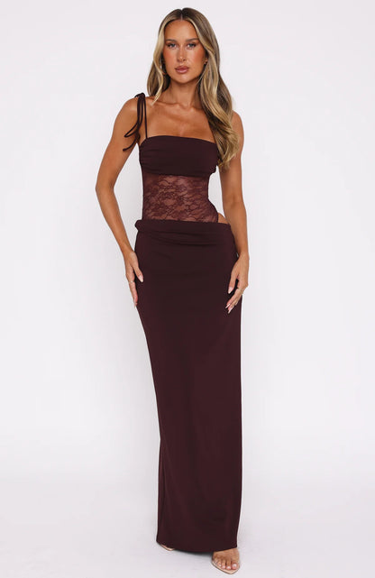 Compliment Me Sheer Lace Maxi Dress, Wine Red
