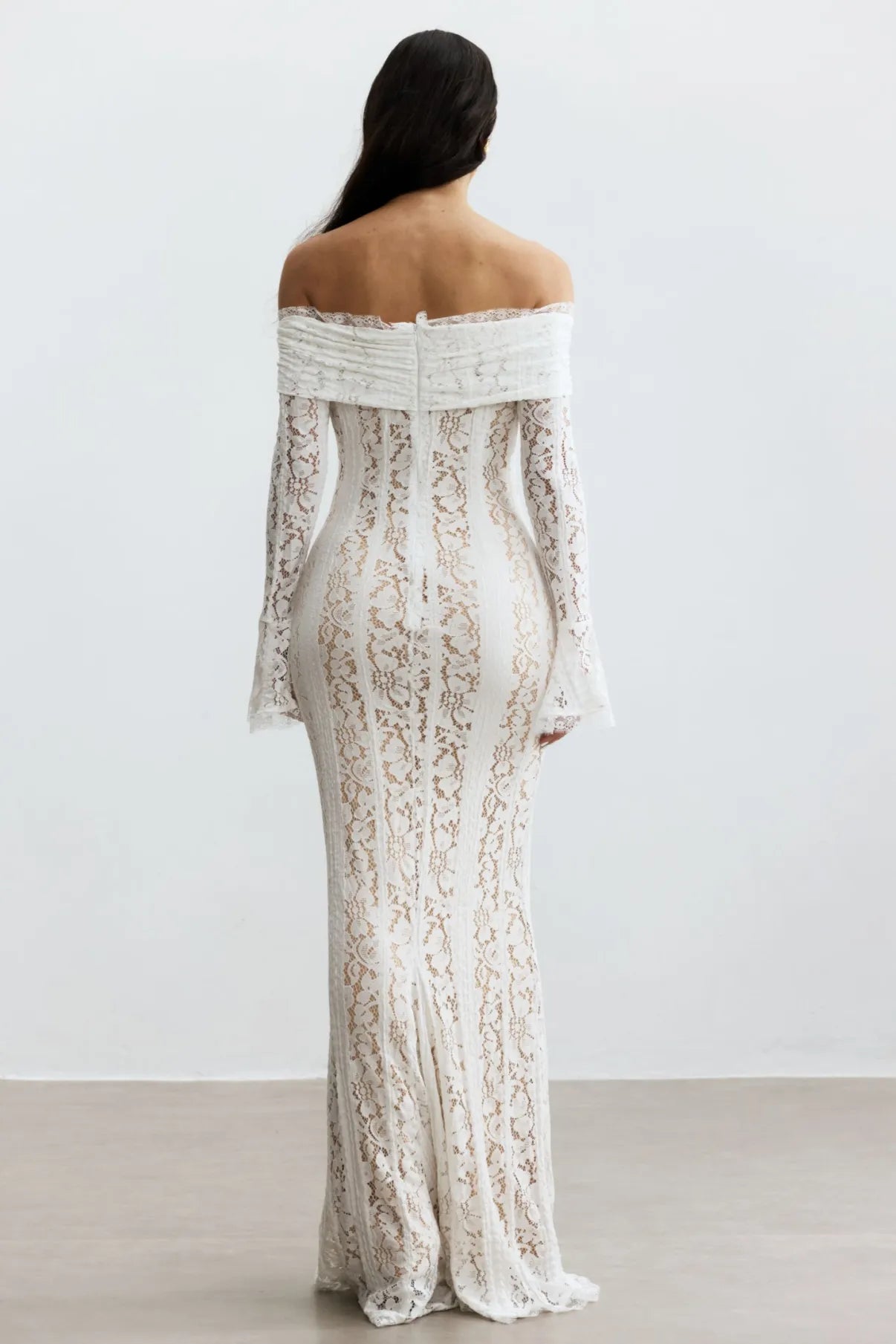 Rosie Off Shoulder Lace Maxi Dress – White