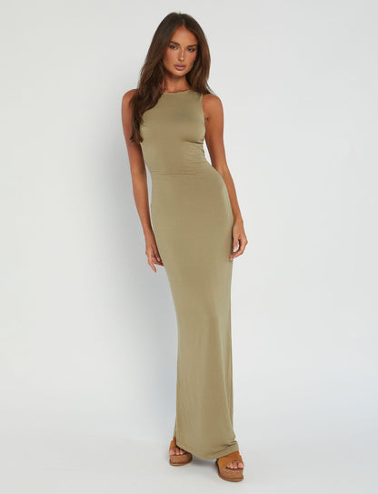 Versatile Lace-up Fitted Maxi Dress, Green