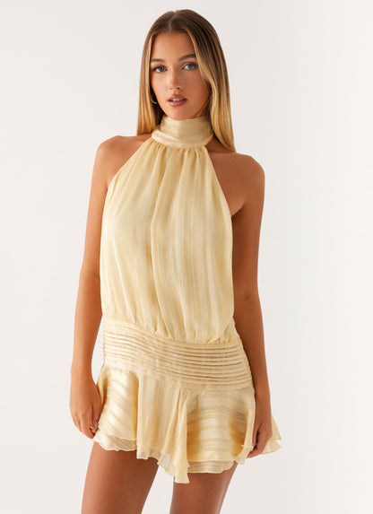 Yasmin Chiffon Halter Mini Dress – Yellow