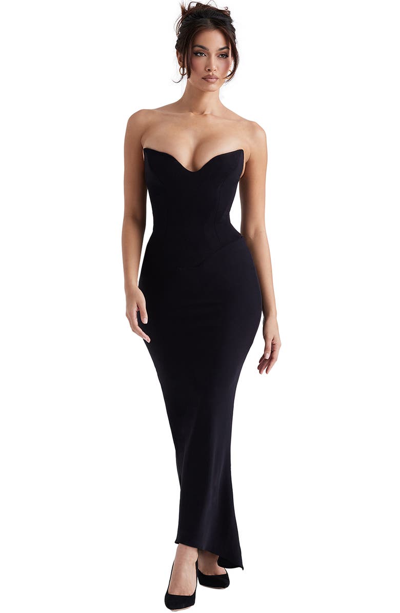 Sabina Strapless Stretch Crepe Dress, Black