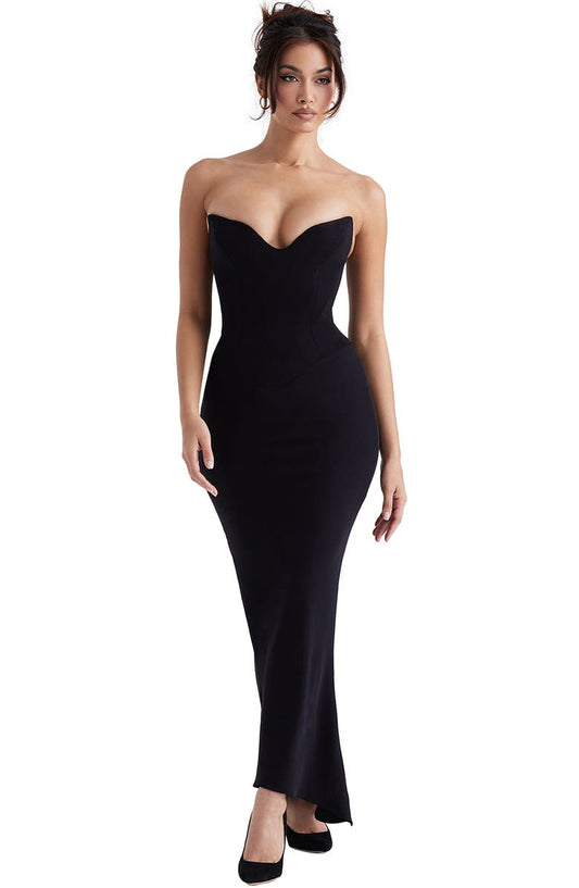 Sabina Strapless Stretch Crepe Dress, Black