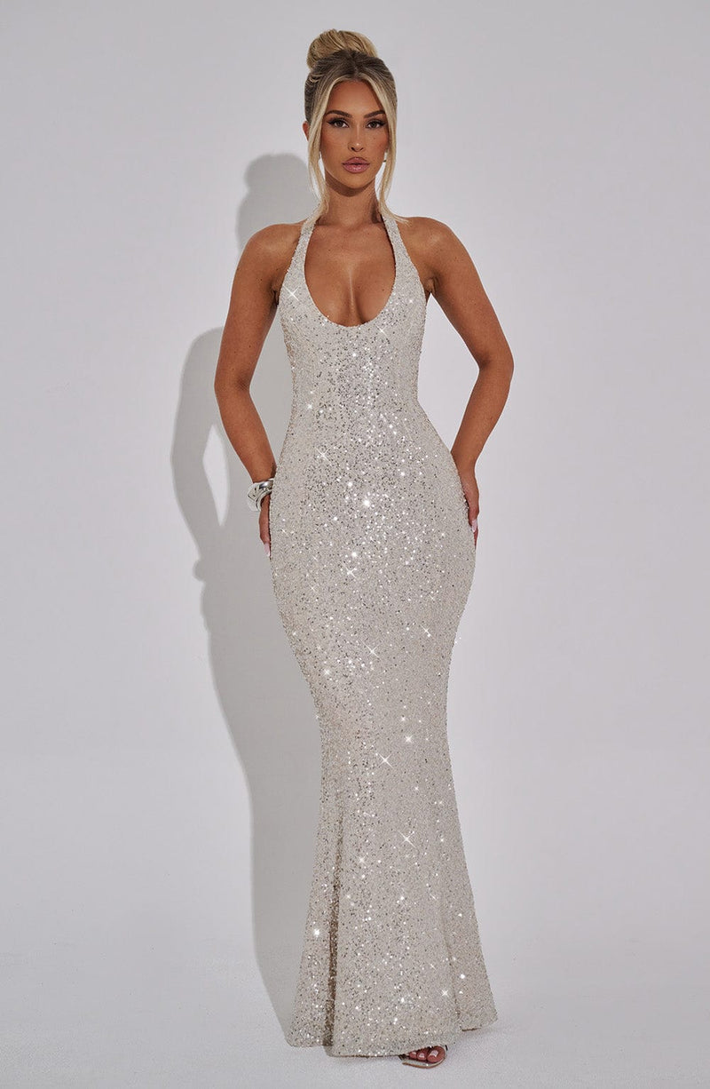 Dessa Silver Sequin Maxi Dress