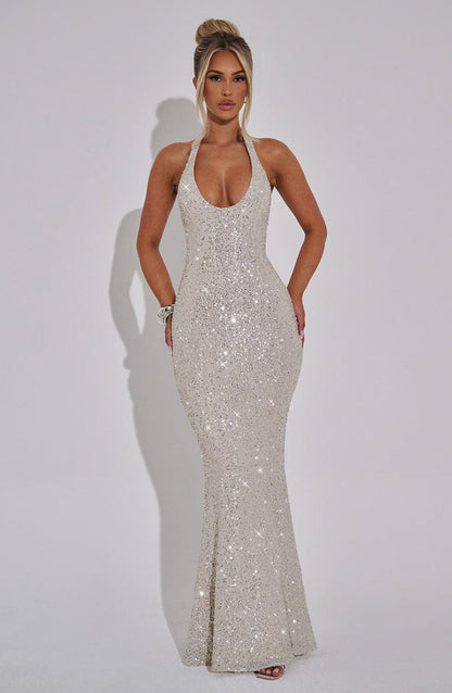 Dessa Silver Sequin Maxi Dress