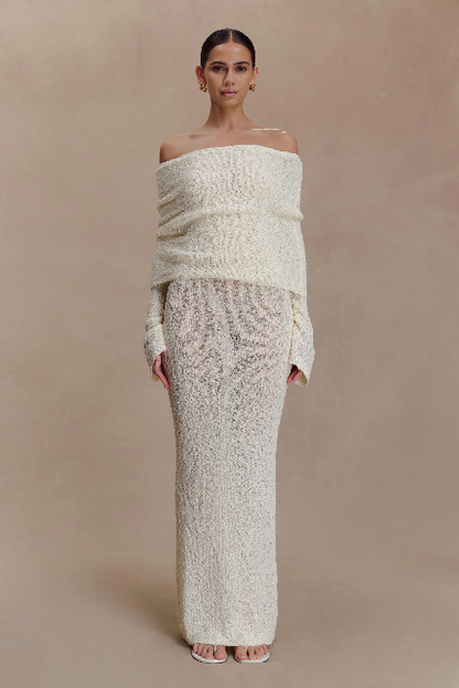 Mariellle Off Shoulder Boucle Maxi Dress - Ivory