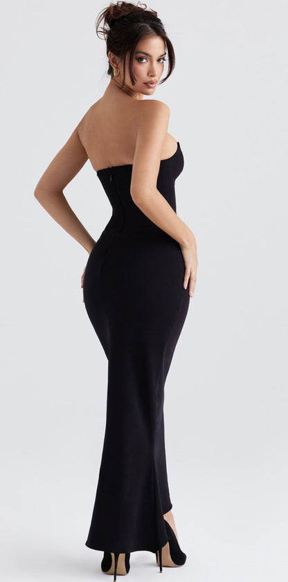 Sabina Strapless Stretch Crepe Dress, Black