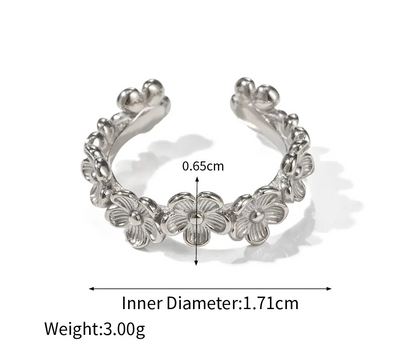 18K Gold Stainless Steel Flower C Shape Ring