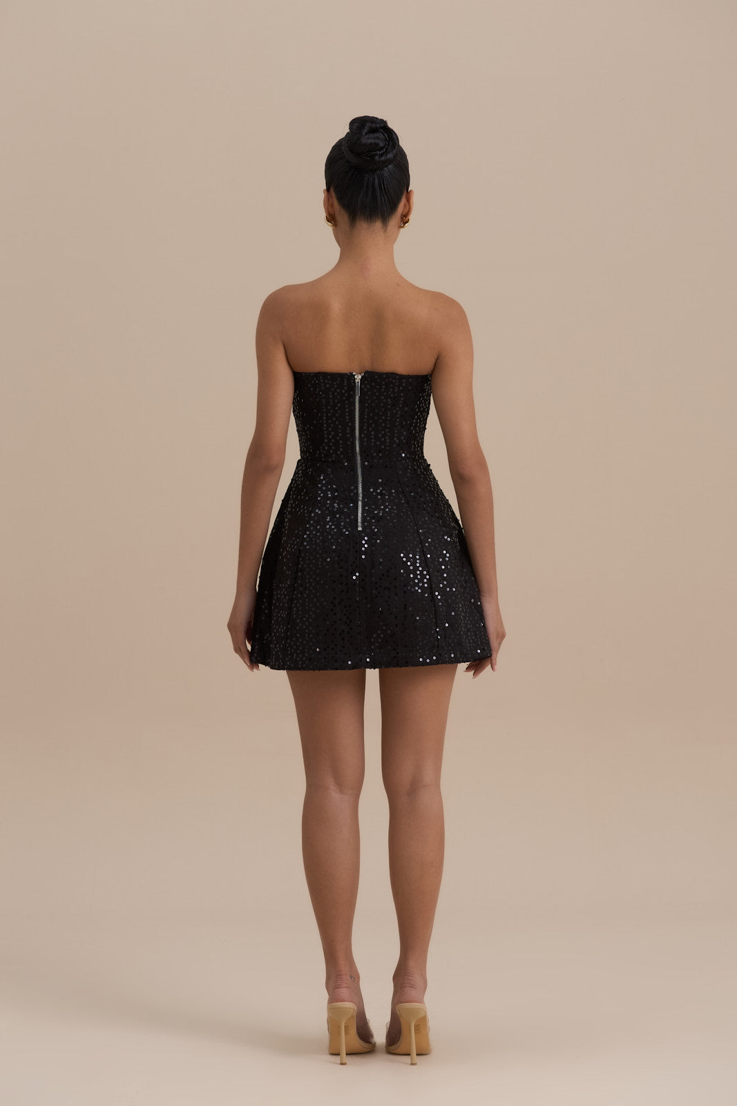 Maya Bandeau Sequin Mini Dress – Black