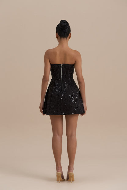 Maya Bandeau Sequin Mini Dress – Black