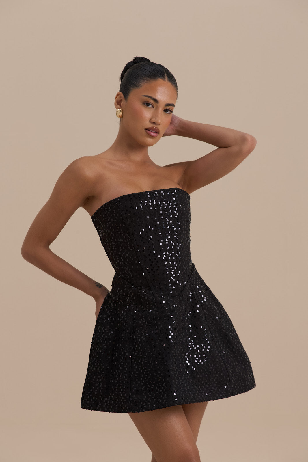 Maya Bandeau Sequin Mini Dress – Black