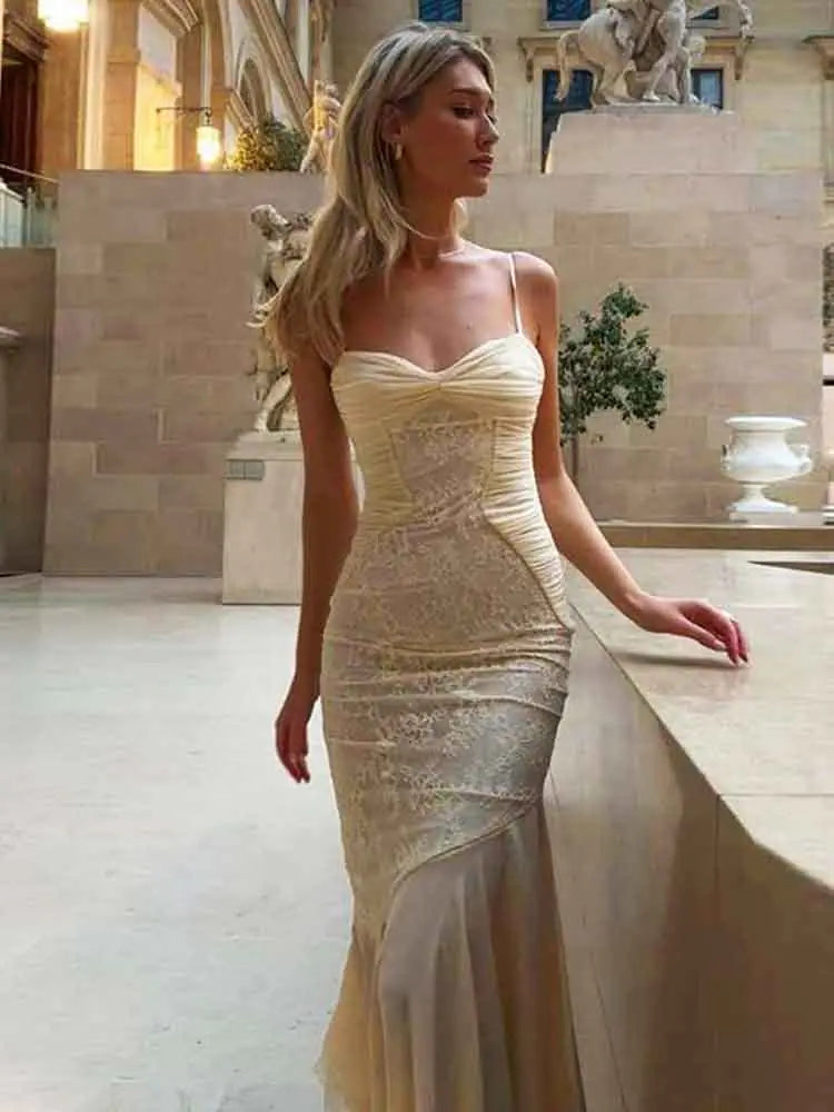 Gina Floral Lace Ruched Bodycon Maxi Dress