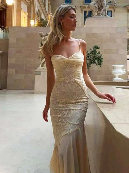 Gina Floral Lace Ruched Bodycon Maxi Dress