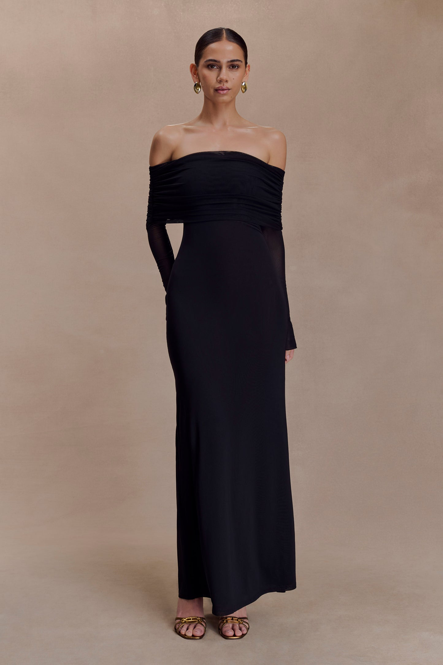 Megan Off Shoulder Mesh Maxi Dress – White