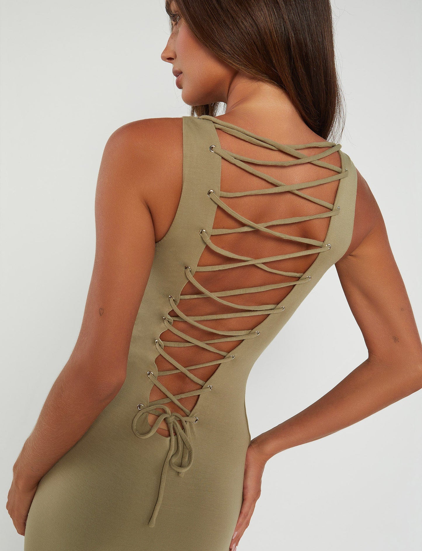 Versatile Lace-up Fitted Maxi Dress, Green