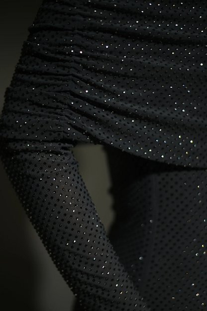 Rene Off Shoulder Diamante Maxi Dress, Gray & Beige