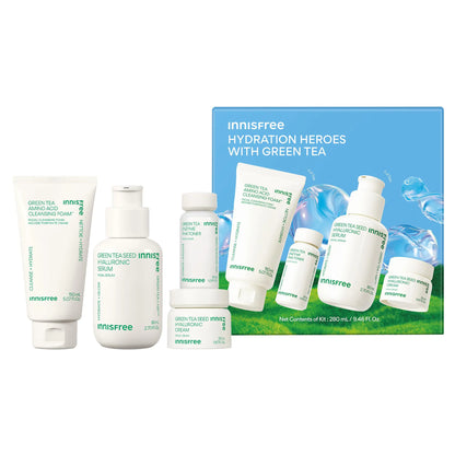 innisfree Hydration Heroes Green Tea Skincare Routine Kit, Cleanser, Serum, Toner & Cream
