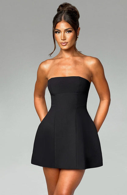 Sasha Strapless Bubble Mini Dress, Black