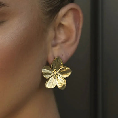 Matte Gold Stainless Steel Flower Stud Earrings