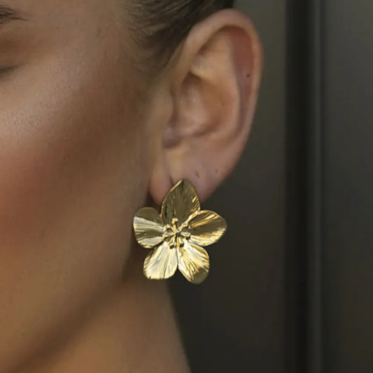 Matte Gold Stainless Steel Flower Stud Earrings