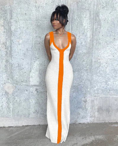 Hanifa Knit V-Neck Contrast Maxi Dress