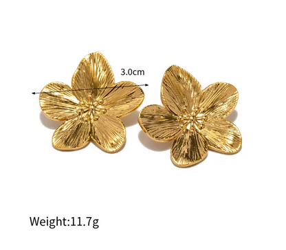 Matte Gold Stainless Steel Flower Stud Earrings