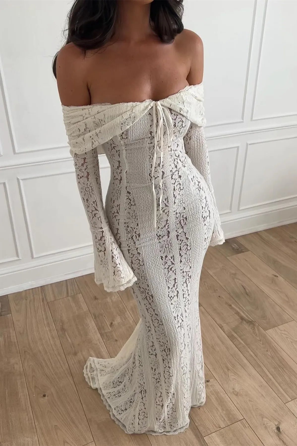 Rosie Off Shoulder Lace Maxi Dress – White