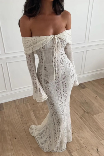 Rosie Off Shoulder Lace Maxi Dress – White