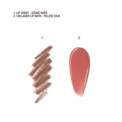 Charlotte Tilbury Glossy Lip Duo, Lip Cheat Iconic Nude & Collagen Lip Bath Pillow Talk