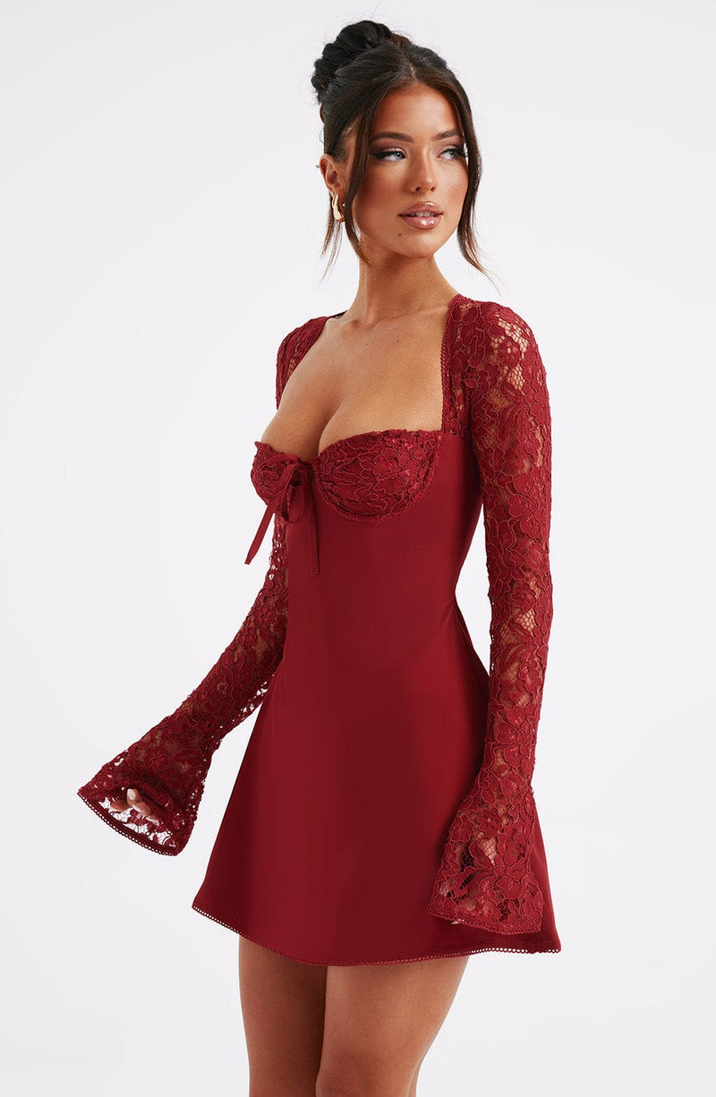 Amara Red Floral Lace Mini Dress