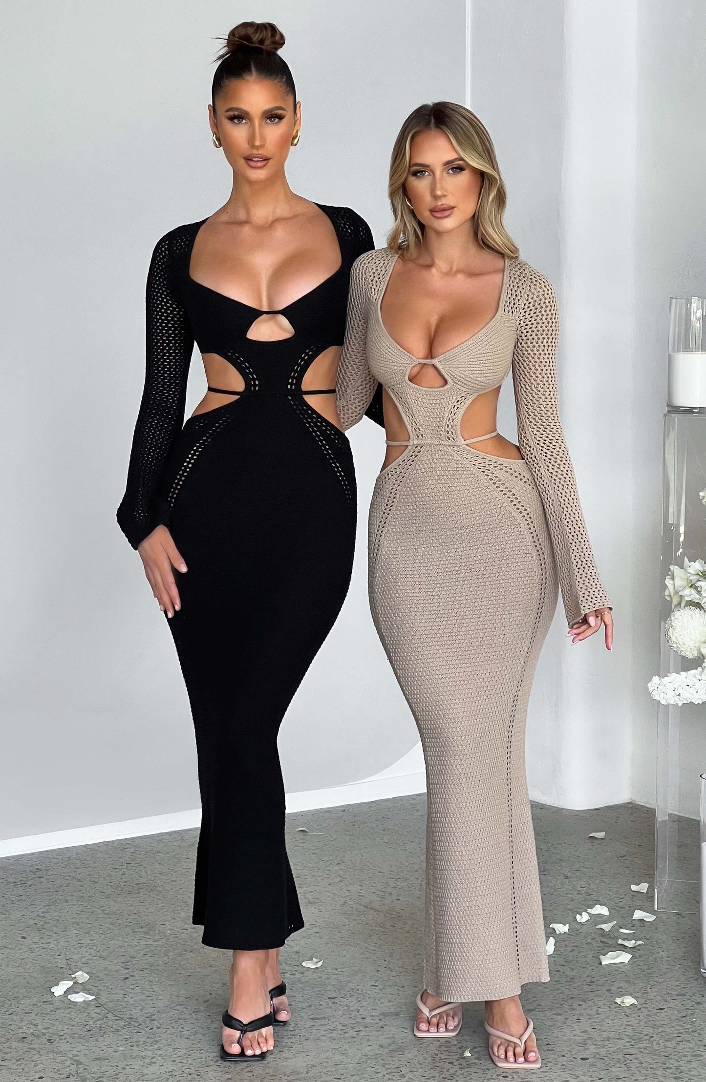 Nadine Crochet Cut-Out Maxi Dress – Black & Beige