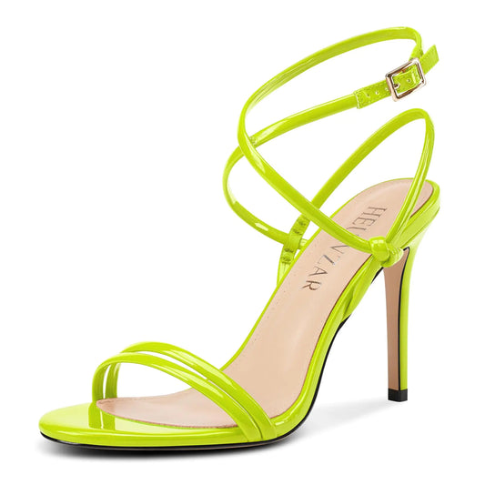 Green Patent Lace-Up Open Toe Stiletto Heels