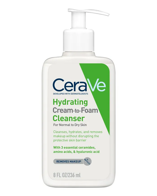 CeraVe Hydrating Cream-to-Foam Cleanser 8oz, Hyaluronic Acid & Ceramides for Dry & Sensitive Skin