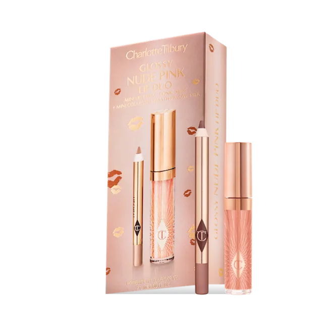 Charlotte Tilbury Glossy Lip Duo, Lip Cheat Iconic Nude & Collagen Lip Bath Pillow Talk