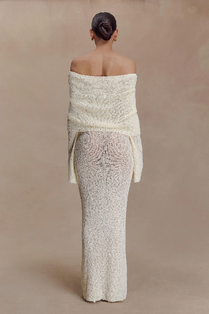 Mariellle Off Shoulder Boucle Maxi Dress - Ivory