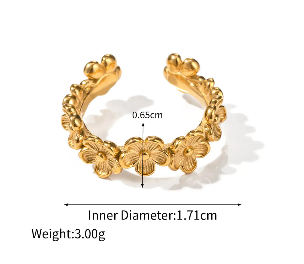 18K Gold Stainless Steel Flower C Shape Ring