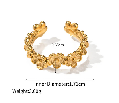18K Gold Stainless Steel Flower C Shape Ring