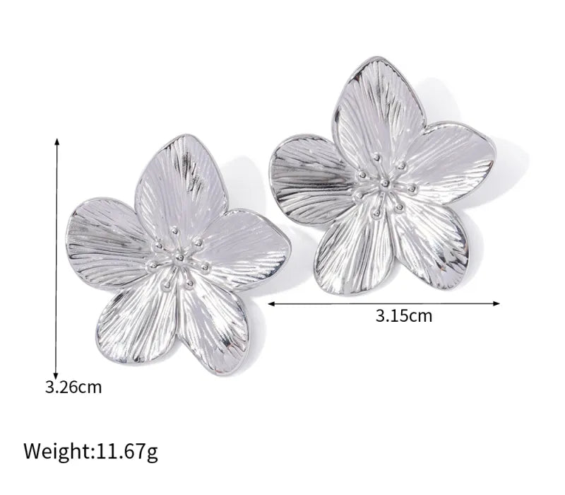 Matte Gold Stainless Steel Flower Stud Earrings