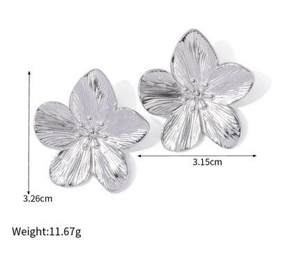 Matte Gold Stainless Steel Flower Stud Earrings
