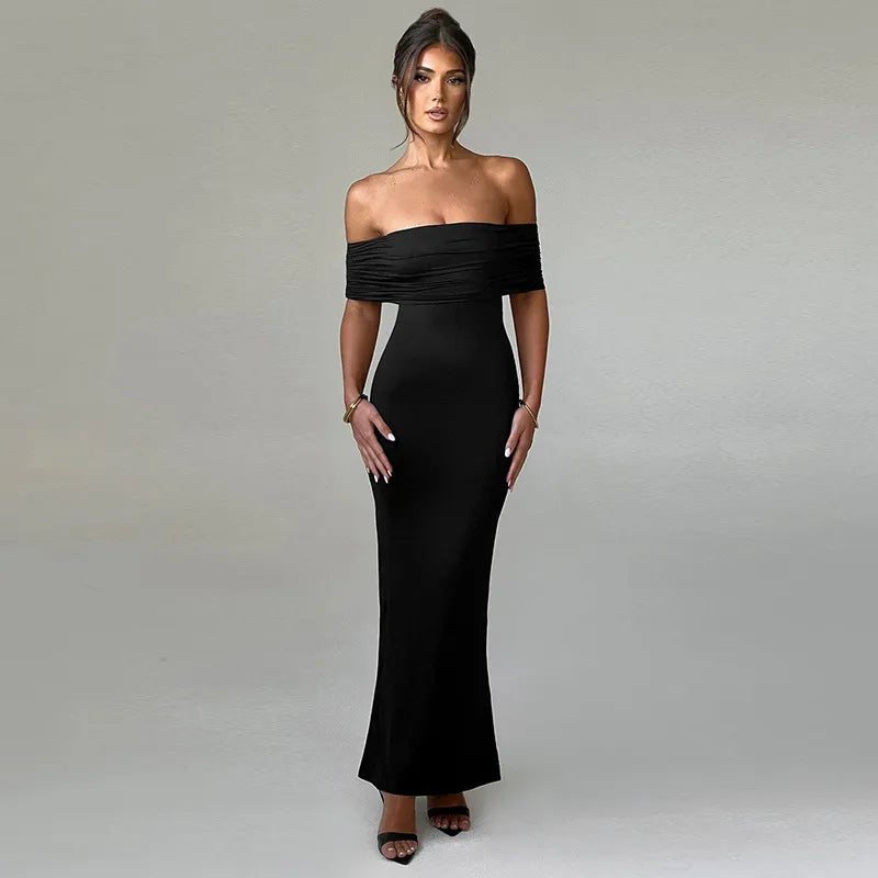 Sophie Red Off-Shoulder Maxi Dress with Ruched Low Back