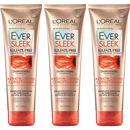 L’Oreal Paris Hair Care Eversleek Sulfate Free Keratin Caring Conditioner 3 Count